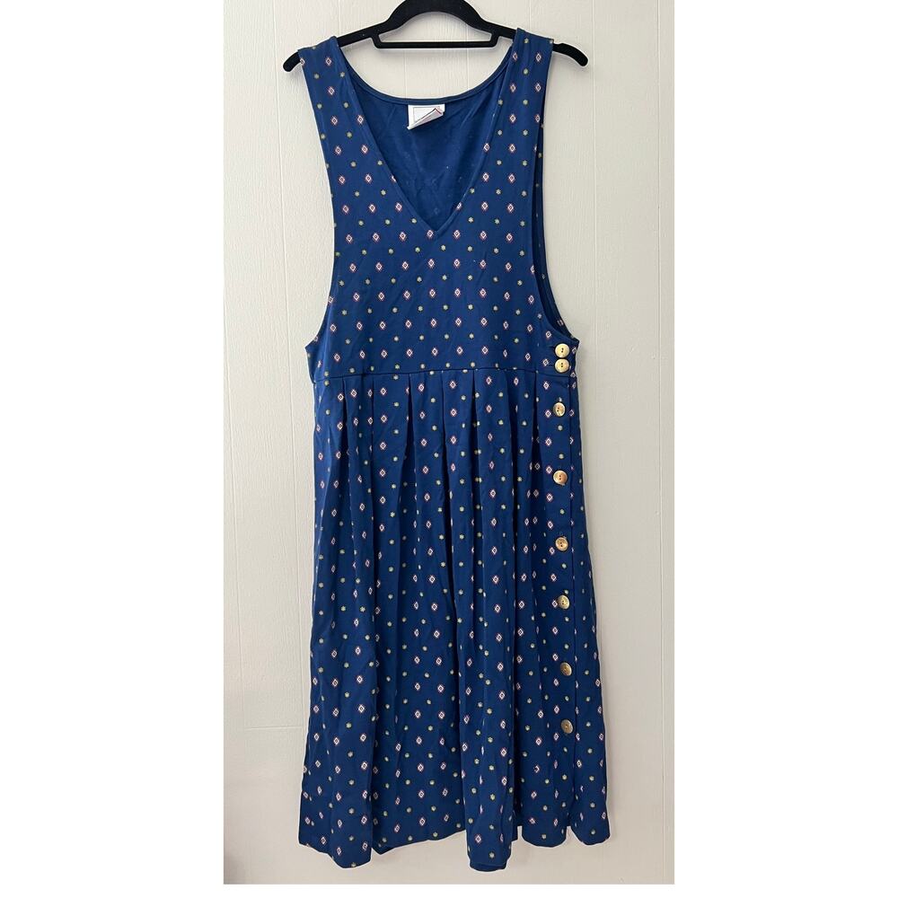 Britland Vintage Pleated Sleeveless Navy Jumper Dress Size 7 - Picture 1 of 9